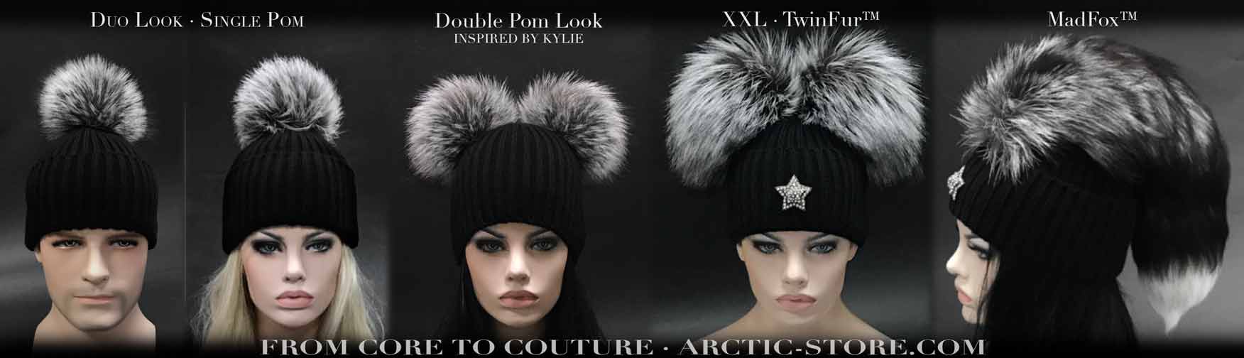 ARAE Black Freya Boiled Wool Polar Fleece Mongolian Fur Pom Pom Beanie Hat OS Arctic Paw Pom Pom Beanie - Cable Knit Fleece Lined Winter  main image 2