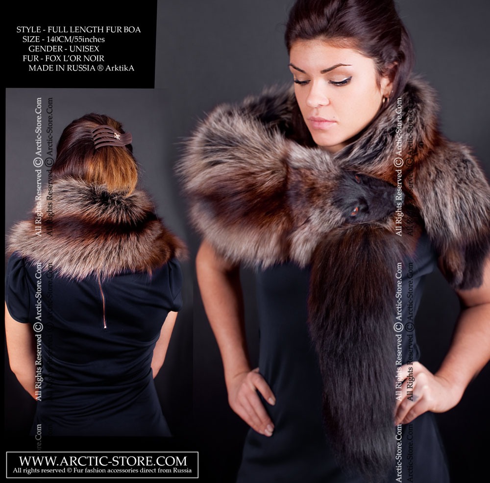 brown black fox fur wrap long tail