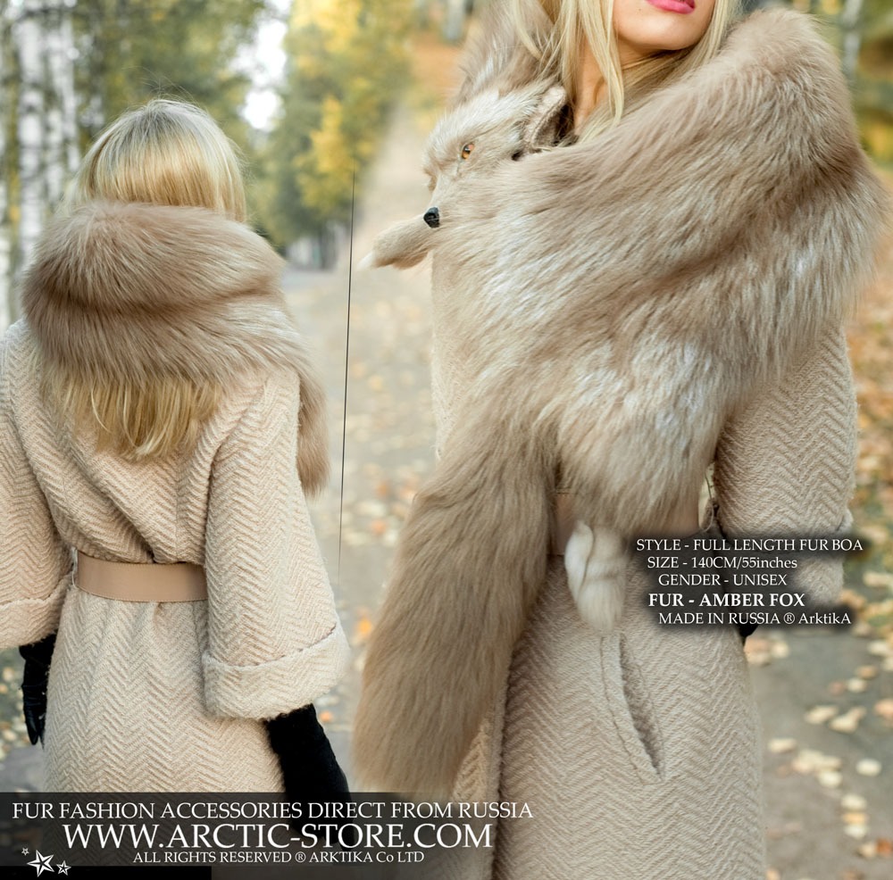 Amber Fox Fur Collar Boa – Full Pelt, Taxidermy Style