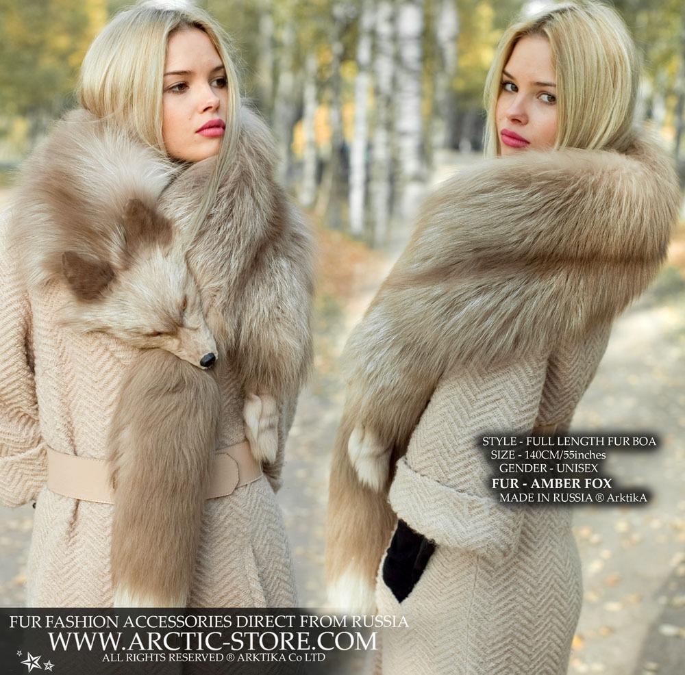 Amber Fox Fur Collar Boa – Full Pelt, Taxidermy Style