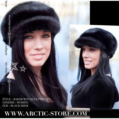 Black Mink Fur Baker Boy Cap – Women’s Fit