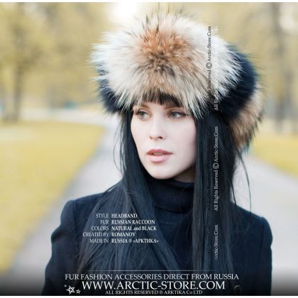 Natural & Black Raccoon Fur Headband
