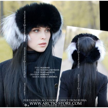 Black & Silver Fox Fur Headband
