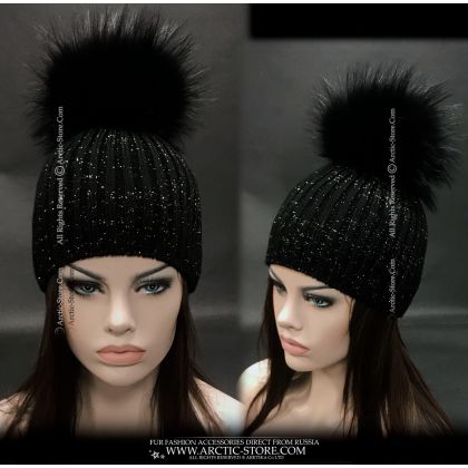 Beanie - XXL Black Raccoon pom