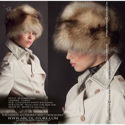 Boyaryn fur hat, white Canadian raccoon