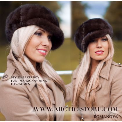 Mahogany Mink Fur Baker Boy Cap – Women’s Fit