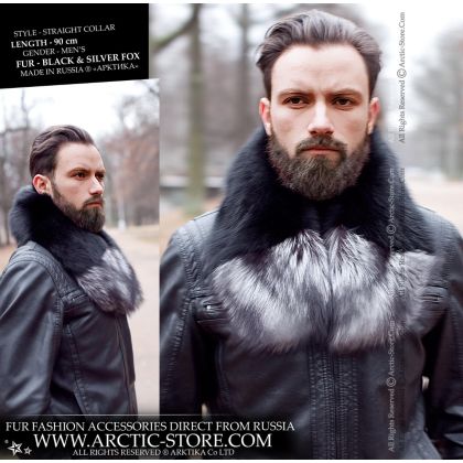 Men's fur collar 90cm, Black & Silver fox