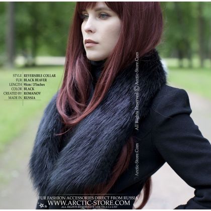 Reversible fur collar 95cm, Black Beaver