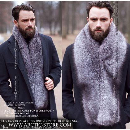 Men's Silver Grey Fox Fur Collar 140 cm