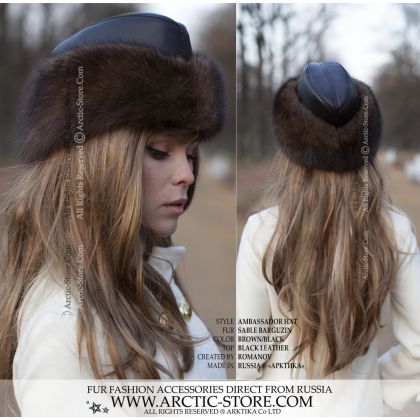Ambassador Fur Sable Hat for Women - Custom Leather Top, Luxe Fur