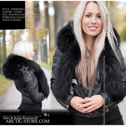 Eskimoska Hood/Hat w/ tails, Black Raccoon