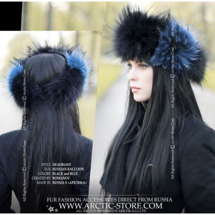 Black & Blue Raccoon Fur Headband