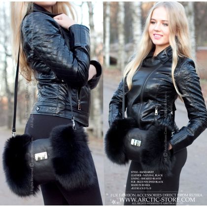 ROMANOV Fur Muff – Black Leather & Fox Trim