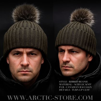 Men’s Cold Nut Fur Beanie · Coon Pom · Ribbed Knit