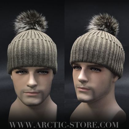Men’s Nut Brown Beanie · Coon Pom · Subtle Rib Knit
