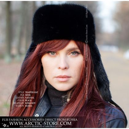 WOMEN’S TRAPPER HAT · BLACK MINK FUR · LEATHER