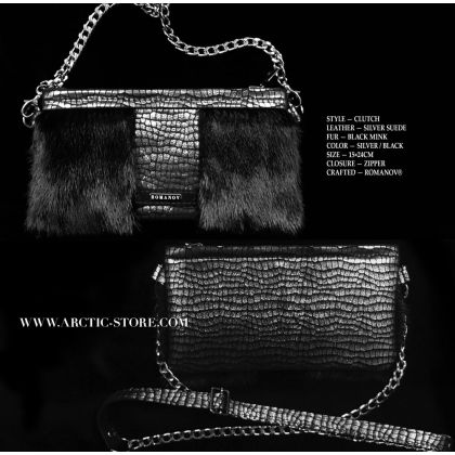 Romanov Black Mink Clutch – Silver Suede Edition
