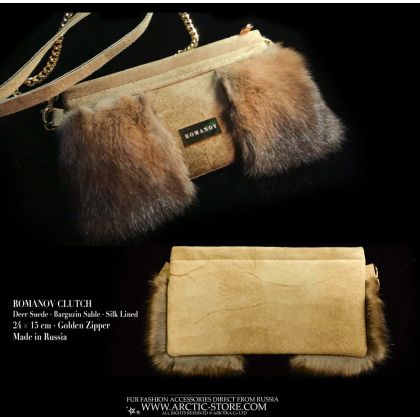 Romanov Clutch – Dark Barguzin Sable & Golden Deer Suede