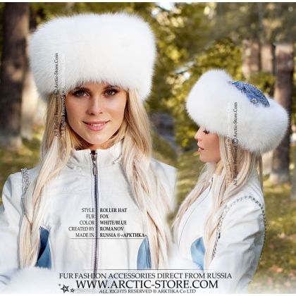 Russian Fur Roller Hat – Shadow Fox, Blue Floral Wool
