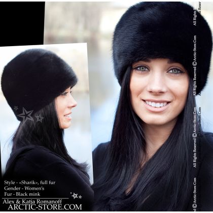 Round full fur hat, mink scanblack
