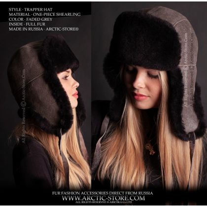 WOMEN’S TRAPPER HAT · SHEARLING SHEEPSKIN · FADED GREY