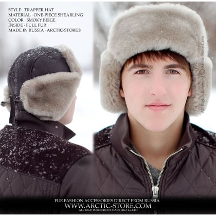 MEN’S TRAPPER HAT · SHEARLING SHEEPSKIN · SMOKY BEIGE