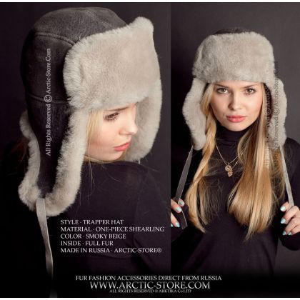 WOMEN’S TRAPPER HAT · SHEARLING SHEEPSKIN · SMOKY BEIGE