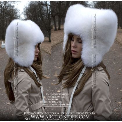 "Squirrel" Hat, White fox