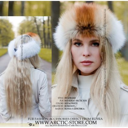 Red and White Fox Fur Headband