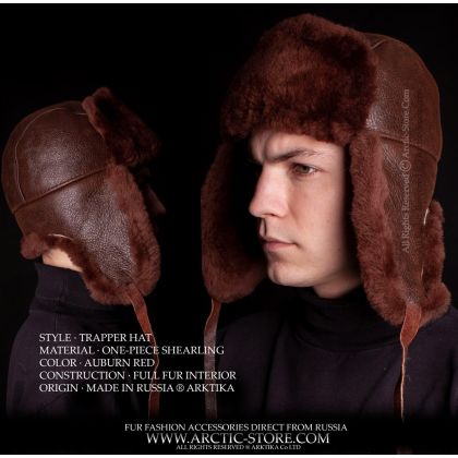 MEN’S TRAPPER HAT · SHEARLING SHEEPSKIN · AUBURN RED