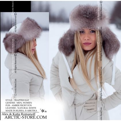 WOMEN’S TRAPPER HAT · AMBER FROST FOX · LEATHER