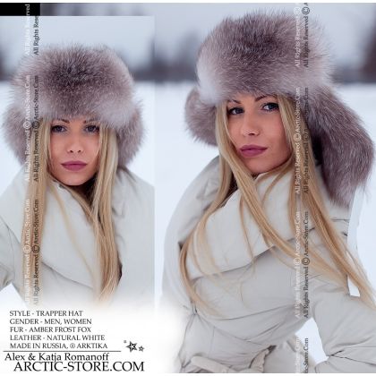 WOMEN’S TRAPPER HAT · AMBER FROST FOX · LEATHER