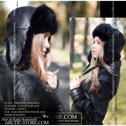 WOMEN’S TRAPPER HAT · BLACK BEAVER FUR · LEATHER