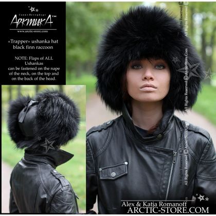 WOMEN’S TRAPPER HAT · BLACK RACCOON FUR · LEATHER