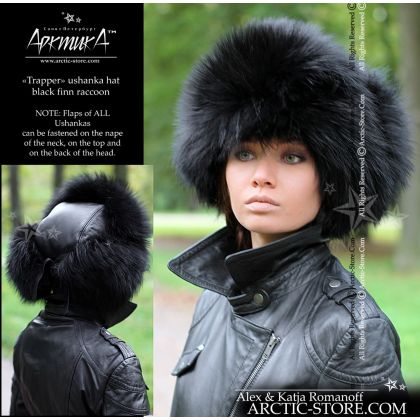 WOMEN’S TRAPPER HAT · BLACK RACCOON FUR · LEATHER