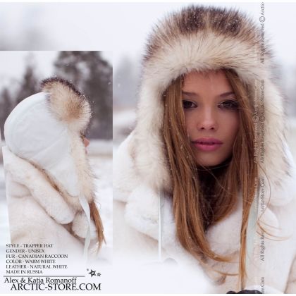 WOMEN’S TRAPPER HAT · WHITE RACCOON FUR · LEATHER