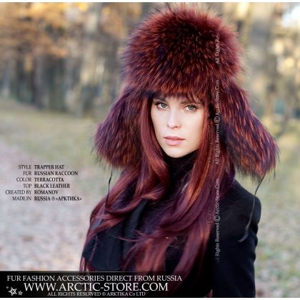 WOMEN’S TRAPPER HAT · TERRACOTTA RACCOON FUR · LEATHER