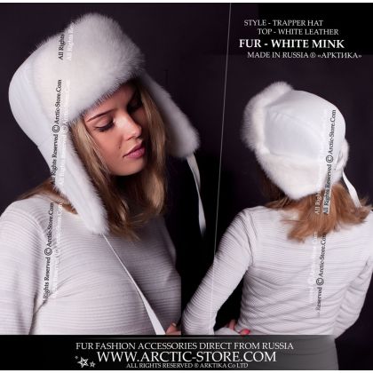 WOMEN’S TRAPPER HAT · WHITE MINK FUR · LEATHER