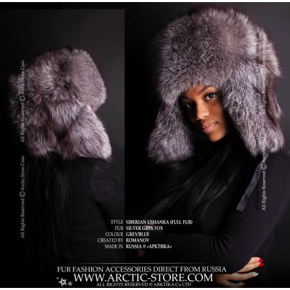 Siberian ushanka, silver/grey fox