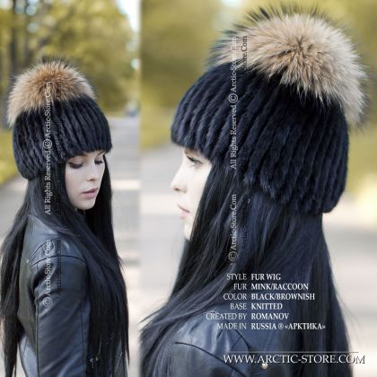 Fur wig, Black mink - Silver Fox top