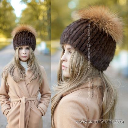 Fur wig, Brown mink - Gold Fox top
