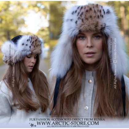 Women’s Trapper Hat · Russian Lynx Fur · Black Suede