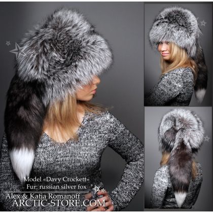 Silver Fox Fur Hat with Tail