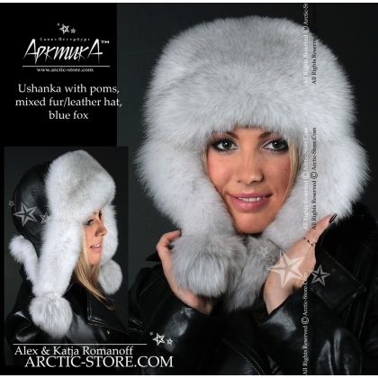 Women’s Bomber Hat · Natural Polar Fox Fur · Leather · Poms