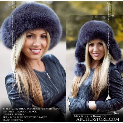Women’s Bomber Hat · Graffit Fox Fur · Leather · Poms