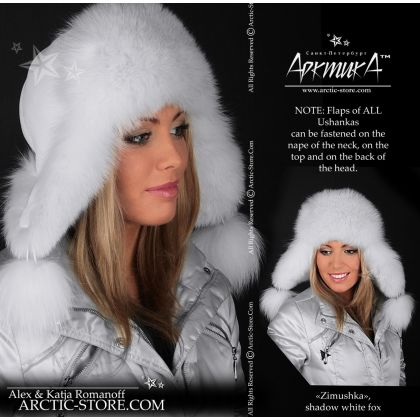 Women’s Bomber Hat · White Arctic Fox Fur · Leather · Poms