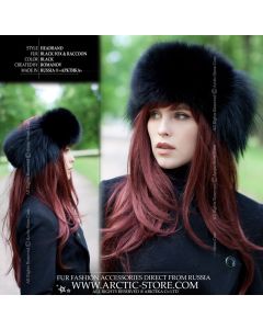 Black fox and raccoon fur headband with sculpted dark contrast