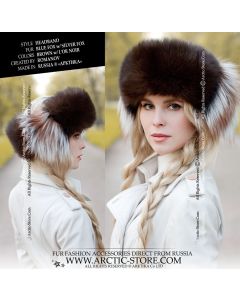 Brown and L’or Noir fox fur headband with soft side insets