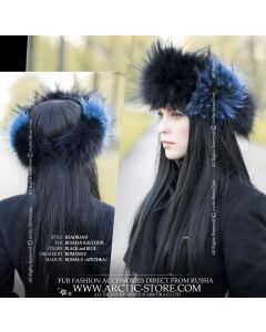 Black raccoon fur headband with subtle blue color highlights