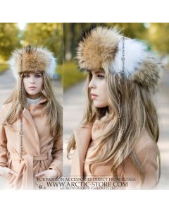 Natural and white raccoon fur headband with airy autumn silhouette